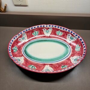 Solimene Vietri Italy Red Campagna Chicken Pollo Bird 14" x 10" Dish READ